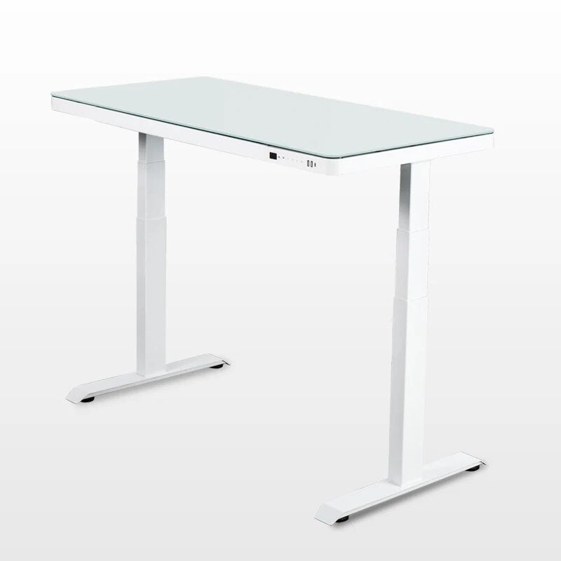 Clouded Canopy Adjustable Glass Metal Standing Study Desk With Drawer | Hypoallergenic - Allergy Friendly - Naturally Free