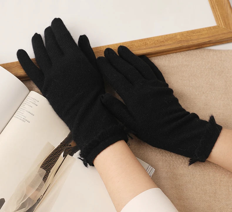 Cozy Cocoa Knit Cuff Cashmere Womens Gloves | Hypoallergenic - Allergy Friendly - Naturally Free