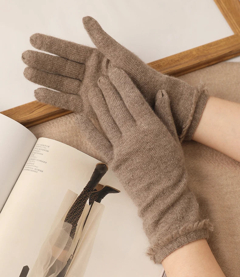 Cozy Cocoa Knit Cuff Cashmere Womens Gloves | Hypoallergenic - Allergy Friendly - Naturally Free