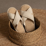 MENIQUE 100% Merino Wool Womens Linen & Wool Cross Slippers