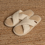 MENIQUE 100% Merino Wool Womens Linen & Wool Cross Slippers