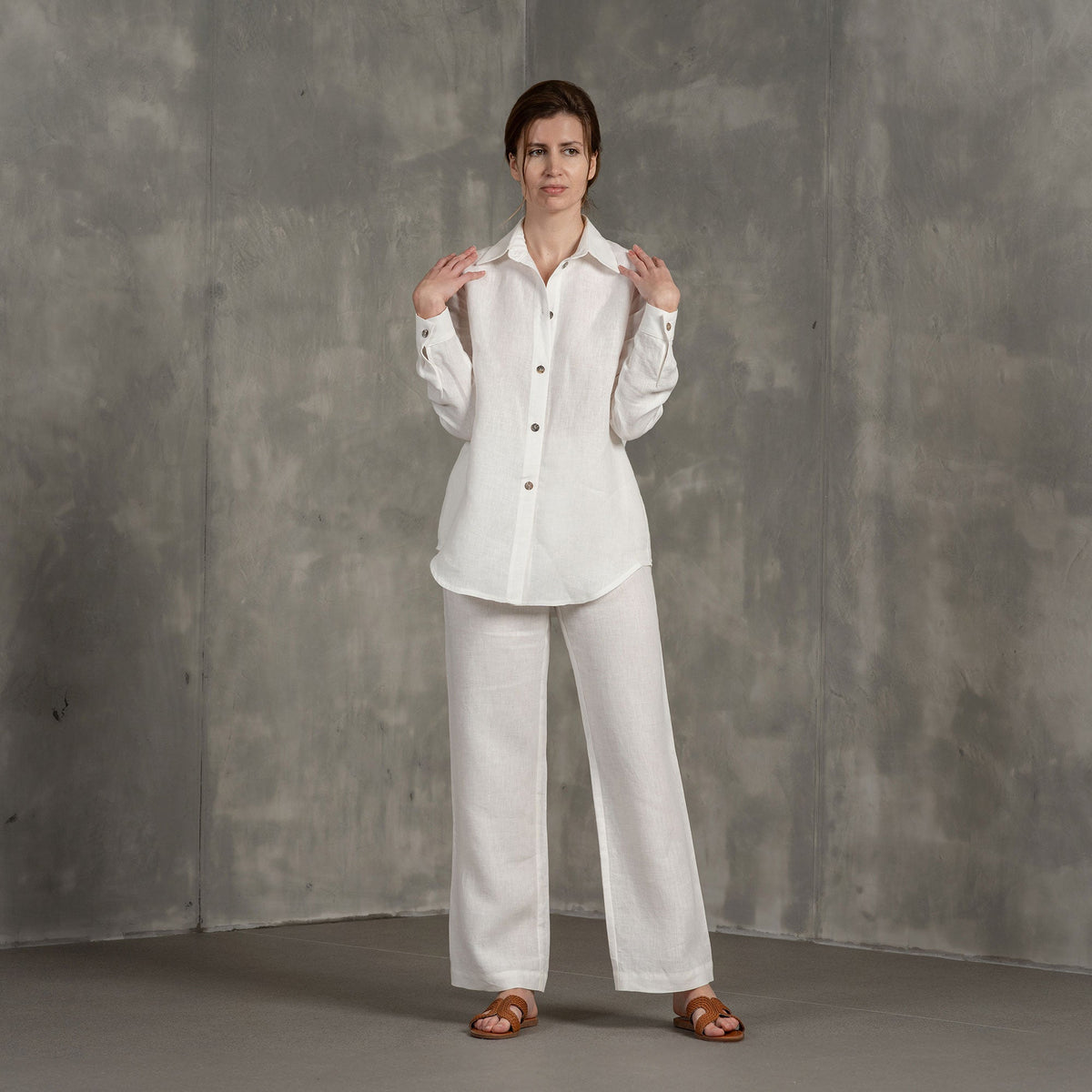 MENIQUE 100% Linen Shirt & Wide Pants 2-Piece