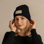 MENIQUE Logo 100% Merino Wool Womens Knit Ribbed Beanie