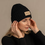 MENIQUE Logo 100% Merino Wool Womens Knit Ribbed Beanie