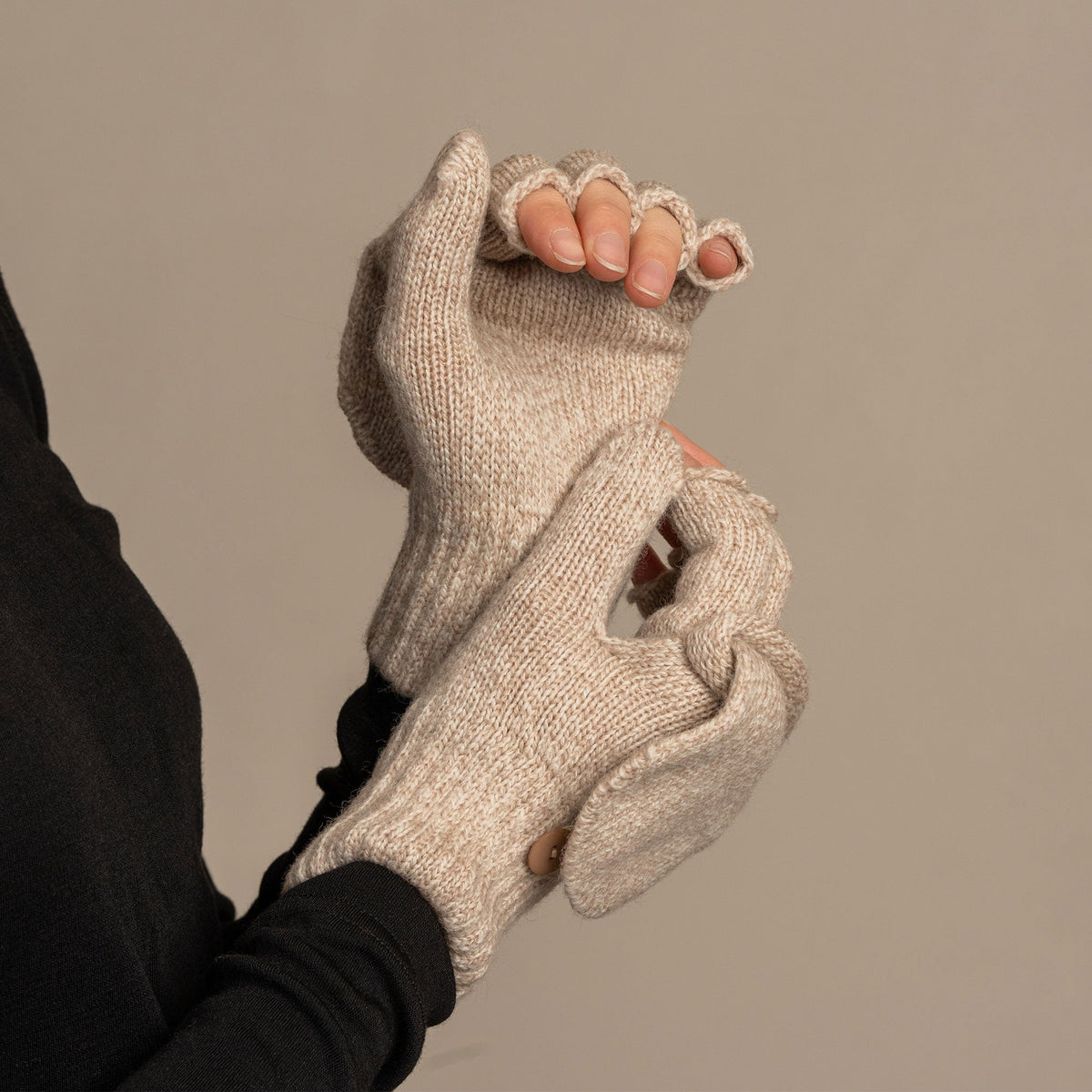 MENIQUE 100% Merino Wool Womens Knit Convertible Gloves Merino