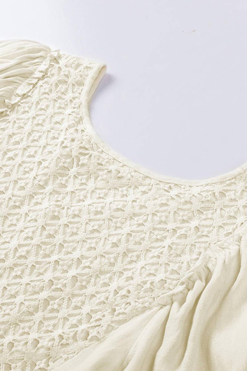 Daisy Dream V-Neck Crochet Puff Sleeve Viscose Linen Top | Hypoallergenic - Allergy Friendly - Naturally Free
