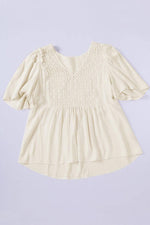 Daisy Dream V-Neck Crochet Puff Sleeve Viscose Linen Top | Hypoallergenic - Allergy Friendly - Naturally Free