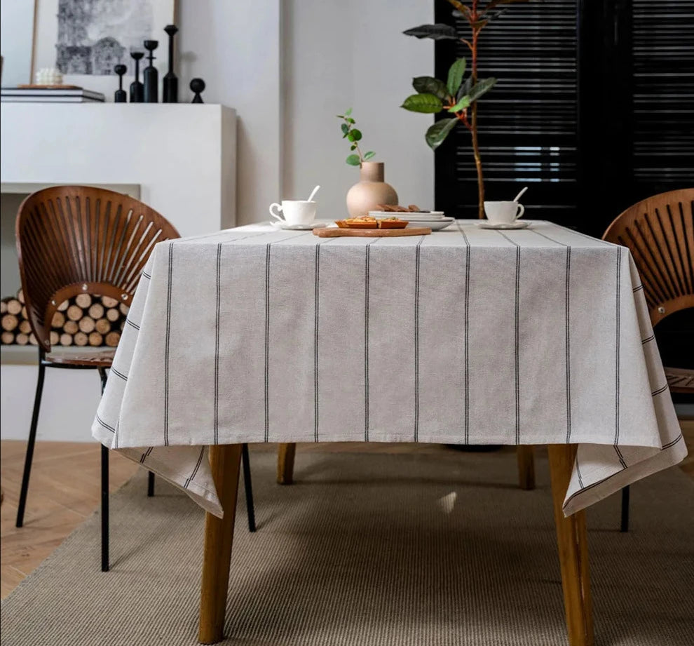Desert Nile Stripes Cotton Linen Table Cloth | Hypoallergenic - Allergy Friendly - Naturally Free