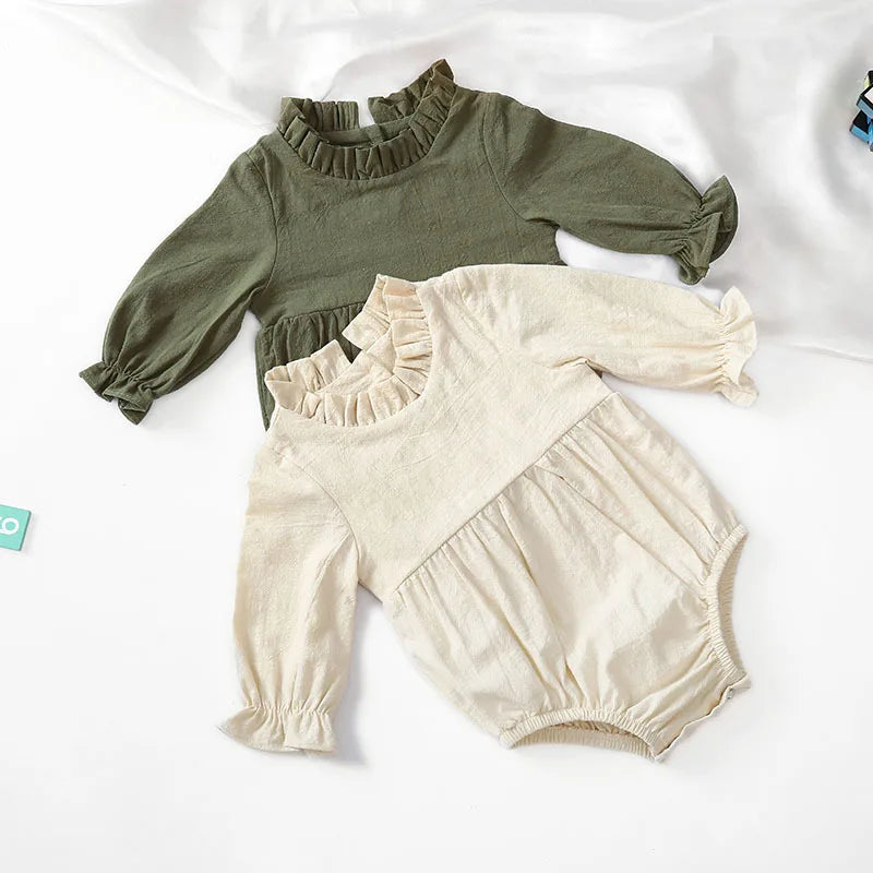 Earthy Chic Long Sleeve 100% Cotton Baby Girls Romper | Hypoallergenic - Allergy Friendly - Naturally Free