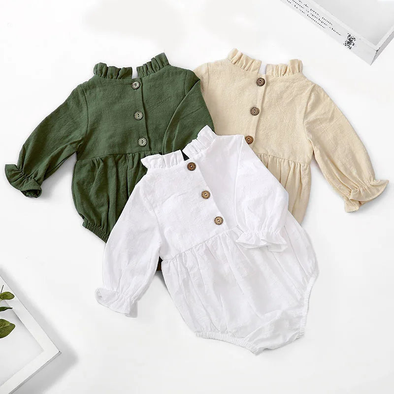 Earthy Chic Long Sleeve 100% Cotton Baby Girls Romper | Hypoallergenic - Allergy Friendly - Naturally Free