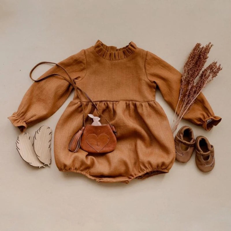 Earthy Chic Long Sleeve 100% Cotton Baby Girls Romper | Hypoallergenic - Allergy Friendly - Naturally Free