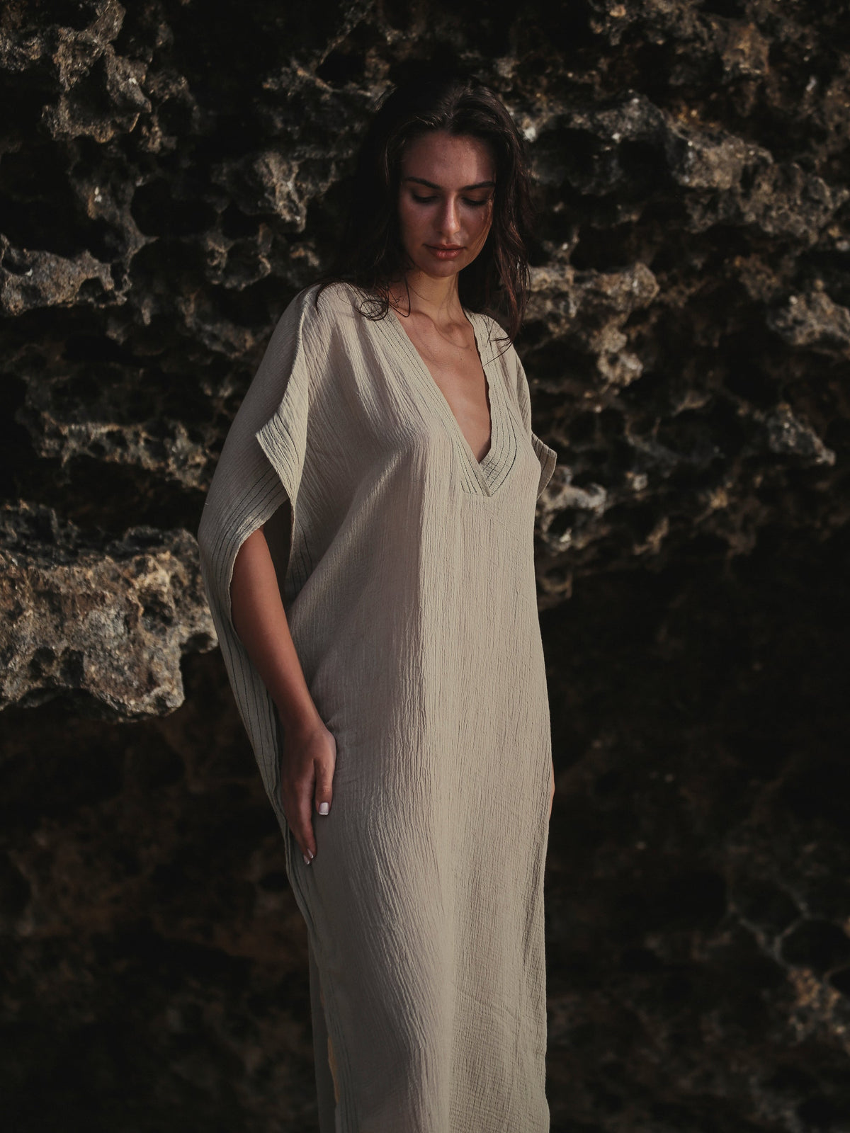 THE HAND LOOM Ela Kaftan - Khaki Green