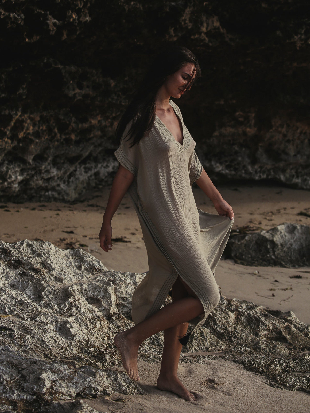 THE HAND LOOM Ela Kaftan - Khaki Green