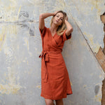 MENIQUE 100% Linen Womens Dress Eliana Cinnamon Red