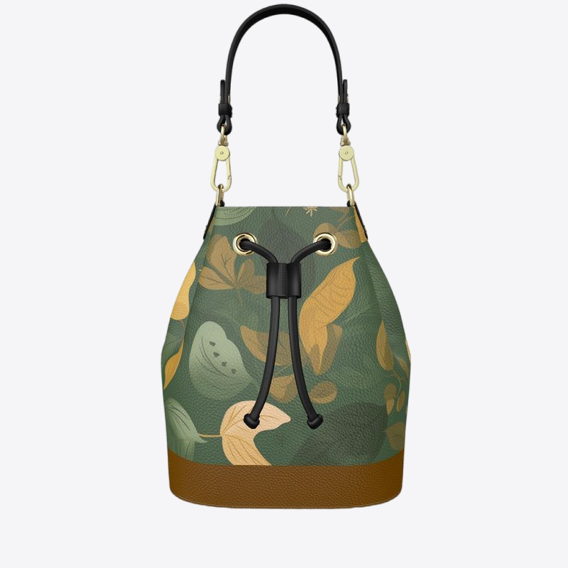 Emerald Canopy Floral 100% Leather Bucket Bag | Hypoallergenic - Allergy Friendly - Naturally Free