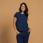 MENIQUE 100% Linen T-Shirt Top & Pants 2-Piece Storm Blue