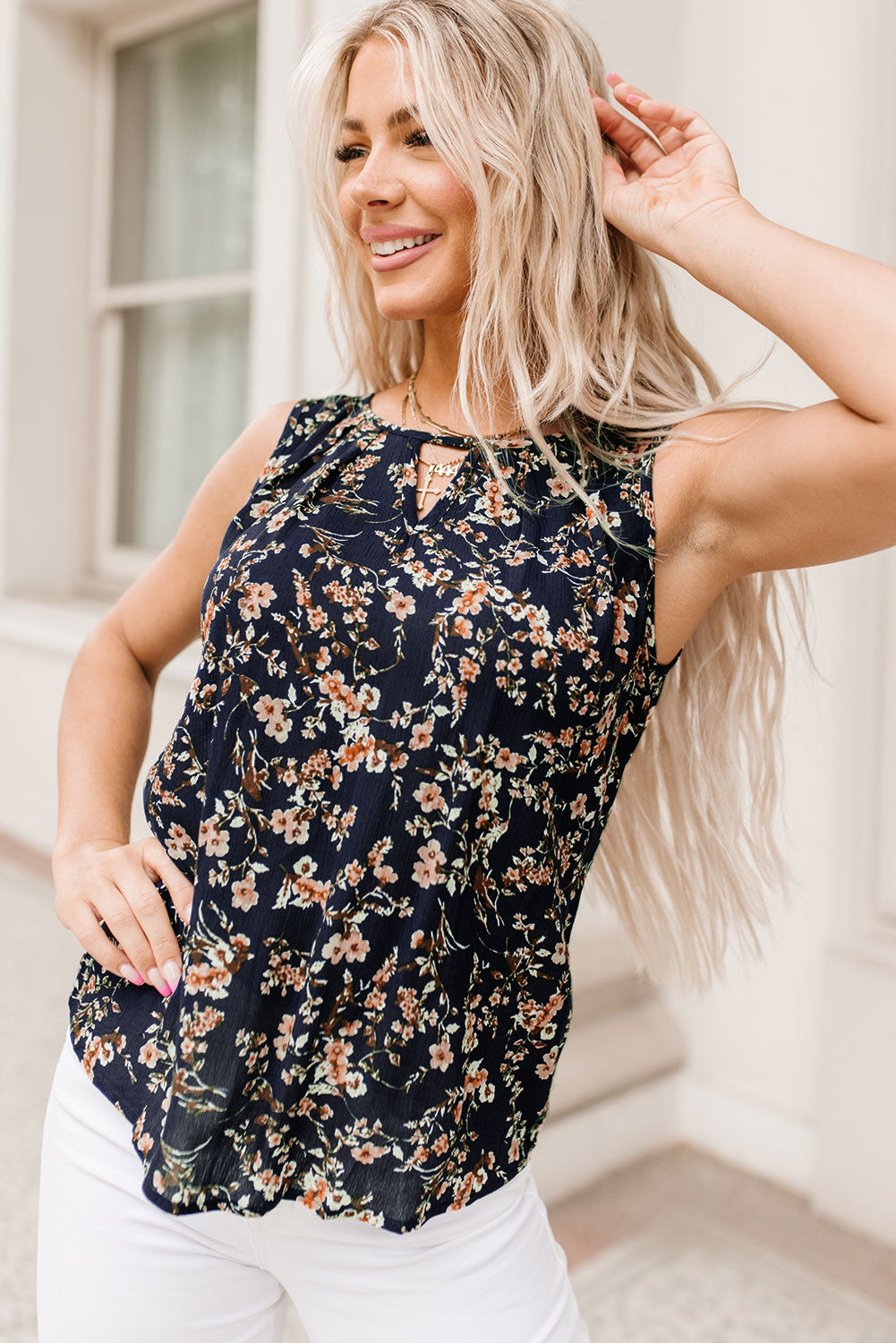 Floral Delight Round Neck Casual 100% Viscose Tank Top | Hypoallergenic - Allergy Friendly - Naturally Free