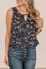 Floral Delight Round Neck Casual 100% Viscose Tank Top | Hypoallergenic - Allergy Friendly - Naturally Free