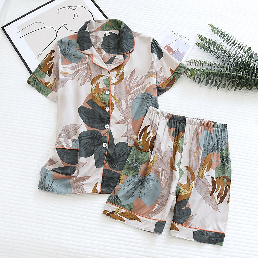 Floral Garden Shorts Lounge Viscose Pajamas Set | Hypoallergenic - Allergy Friendly - Naturally Free