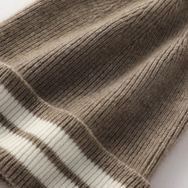 Golden Frost Stripes Winter Cashmere Womens Hat | Hypoallergenic - Allergy Friendly - Naturally Free