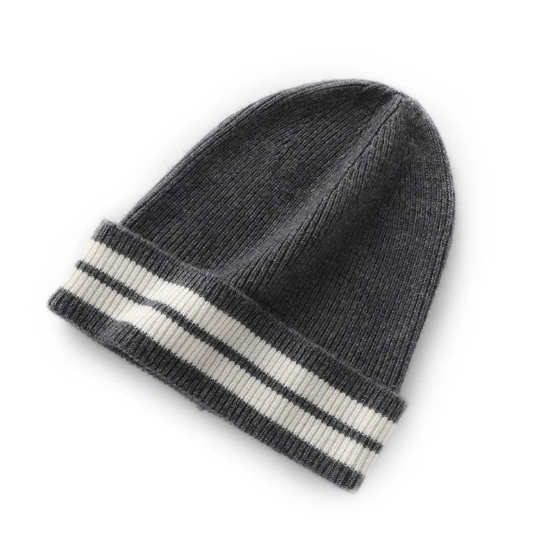 Golden Frost Stripes Winter Cashmere Womens Hat | Hypoallergenic - Allergy Friendly - Naturally Free