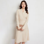 Grainy Fields V-Neck Knit Cashmere Wool Midi Dress | Hypoallergenic - Allergy Friendly - Naturally Free