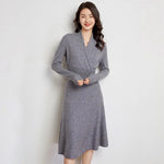 Grainy Fields V-Neck Knit Cashmere Wool Midi Dress | Hypoallergenic - Allergy Friendly - Naturally Free