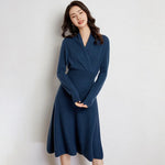 Grainy Fields V-Neck Knit Cashmere Wool Midi Dress | Hypoallergenic - Allergy Friendly - Naturally Free