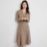 Grainy Fields V-Neck Knit Cashmere Wool Midi Dress | Hypoallergenic - Allergy Friendly - Naturally Free