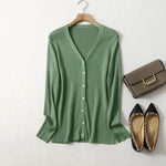 Green Fields V-Neck Mulberry Silk Cardigan | Hypoallergenic - Allergy Friendly - Naturally Free