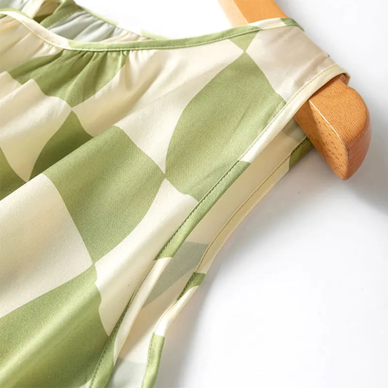 Green Grass Plaid 19MM Mulberry Silk Midi Dress | Hypoallergenic - Allergy Friendly - Naturally Free
