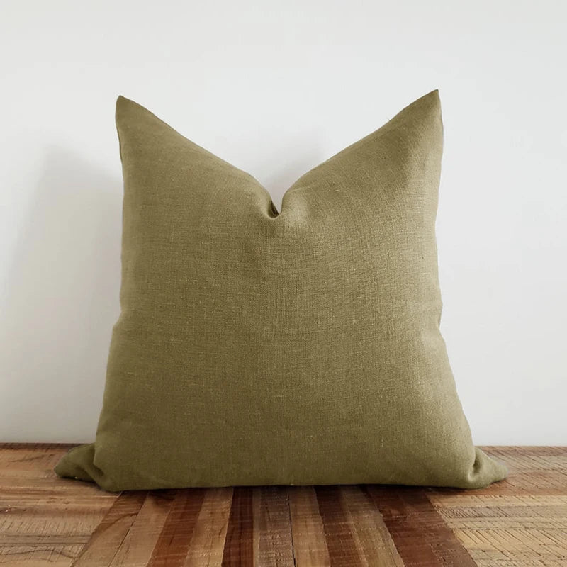 Green Moss 2Pcs Solid 100% Linen Throw Pillow Cover | Hypoallergenic - Allergy Friendly - Naturally Free