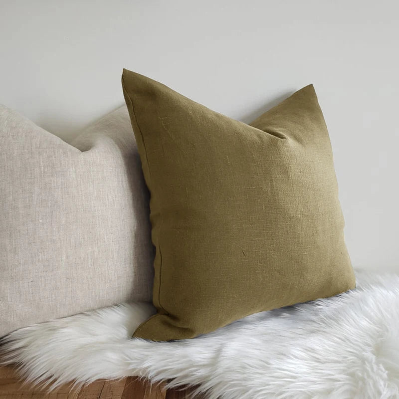 Green Moss 2Pcs Solid 100% Linen Throw Pillow Cover | Hypoallergenic - Allergy Friendly - Naturally Free