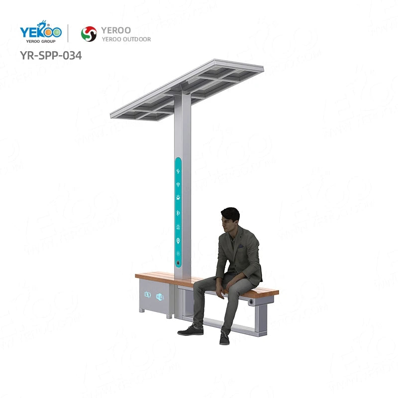 Outdoor Waiting Bus Station Solar Metal Charger Bench for Mobile Phone