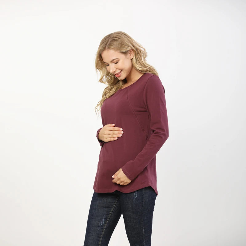 Long Sleeve Pregnancy Maternity Clothes Preast Feeding Tops For Pregnant Women Nursing Top Maternity T-shirt Freeshipping