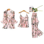 Midnight Floral Kimono Tank & Pants 3Pcs Viscose Womens Pajama Set