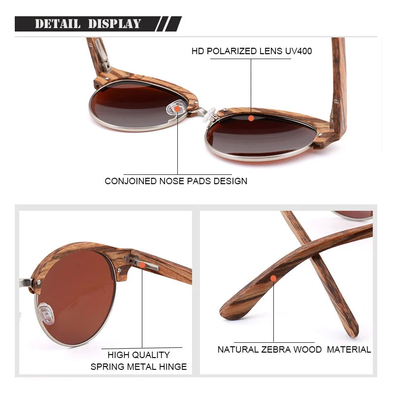 Forest Fern Retro Bamboo Mens Sunglasses With Case