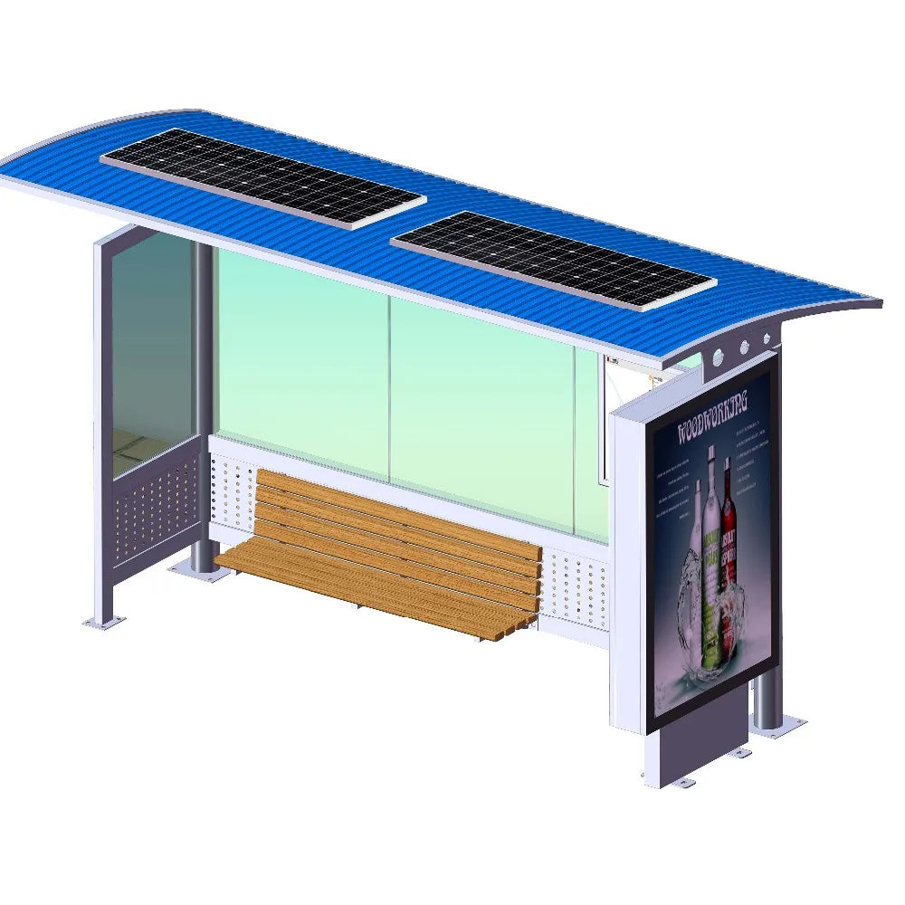 2Pcs Outdoor Solar Powered Bus Stop With Advertising Billboards