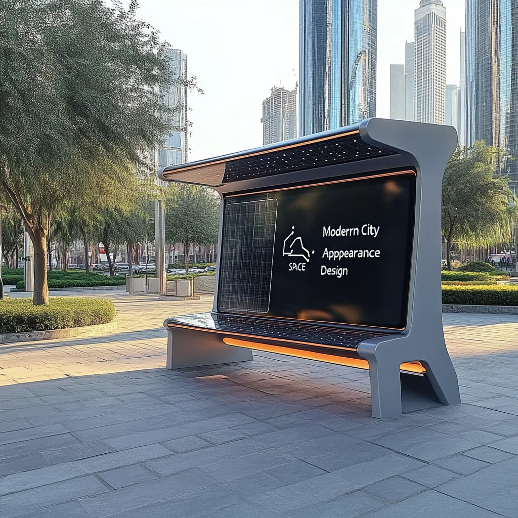 Smart Solar Bench for Outdoor Spaces with Solar Energy and Charging Capabilities