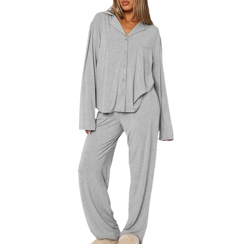 Rainy Coast 2Pcs V-Neck Long Sleeves Pants Viscose Womens Pajama Set