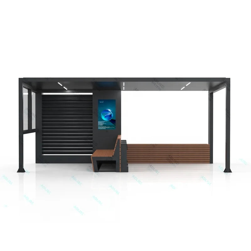 Solar Outdoor LED Display Screen Solar Energy Smart Shelter Bench Station With Bike Charger