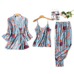 Midnight Floral Kimono Tank & Pants 3Pcs Viscose Womens Pajama Set