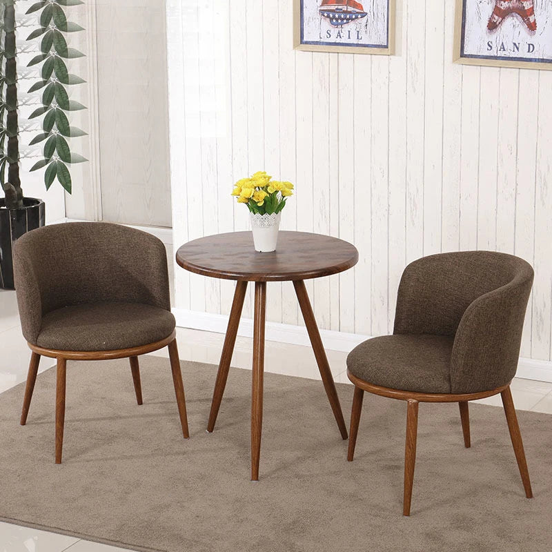 Pastel Nordic Cotton Linen Wood Dining Room Chair Set & Table