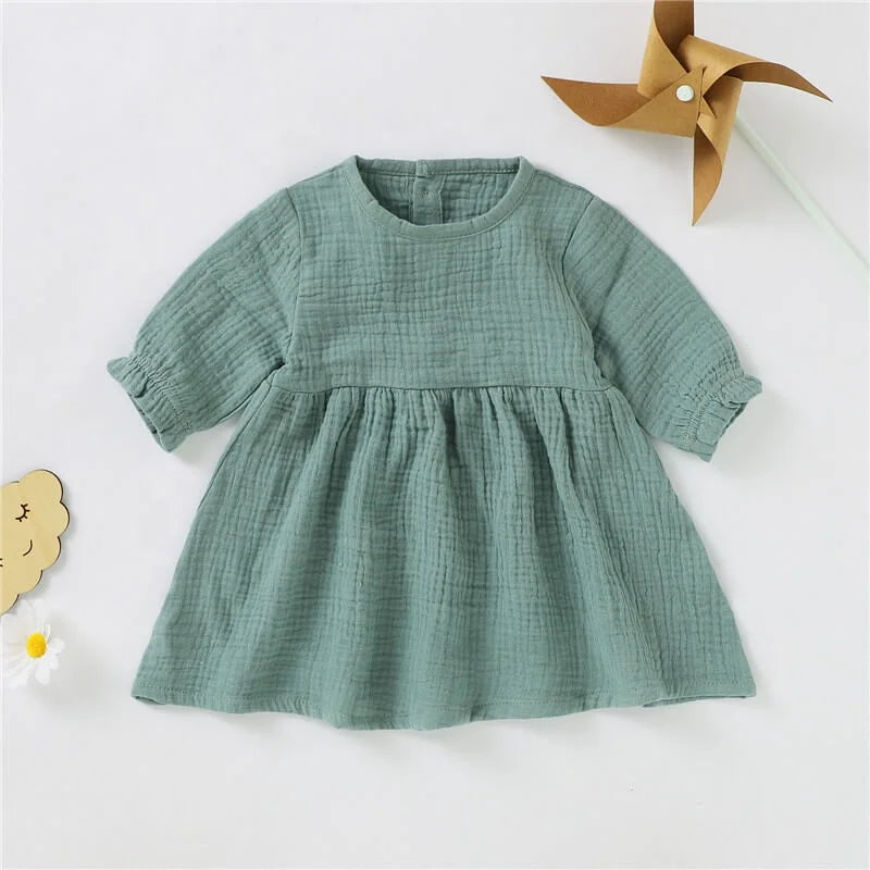 Green Teal 2Pcs 100% Organic Cotton Baby Girls Dress