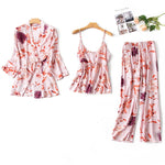 Midnight Floral Kimono Tank & Pants 3Pcs Viscose Womens Pajama Set