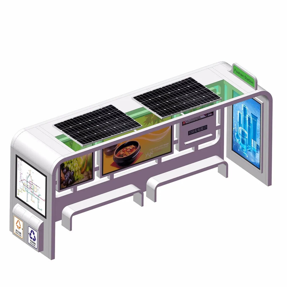 Outdoor advertising metal solar power bus stop shelter