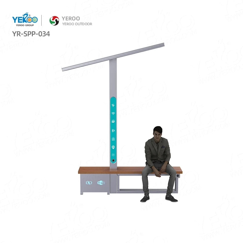 Outdoor Waiting Bus Station Solar Metal Charger Bench for Mobile Phone