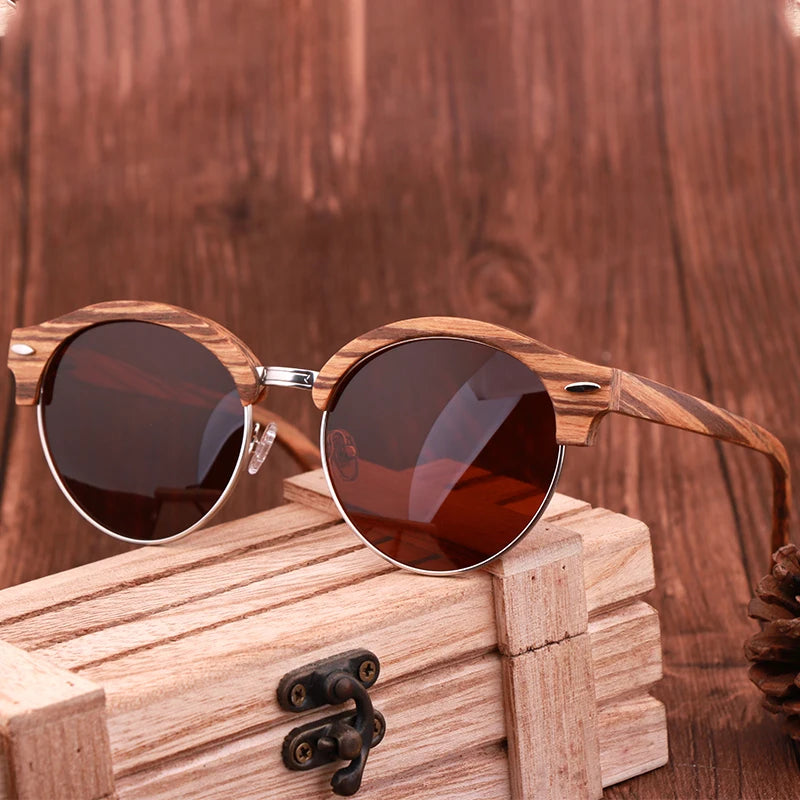 Forest Fern Retro Bamboo Mens Sunglasses With Case