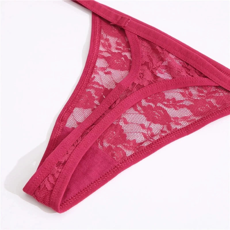 FINETOO Cotton Lace Thongs Women Transparent Low-waist Underpant Hollow Out Thong Female G-String Underwear Lingerie M-XL