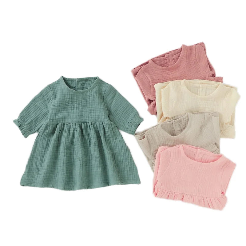 Green Teal 2Pcs 100% Organic Cotton Baby Girls Dress